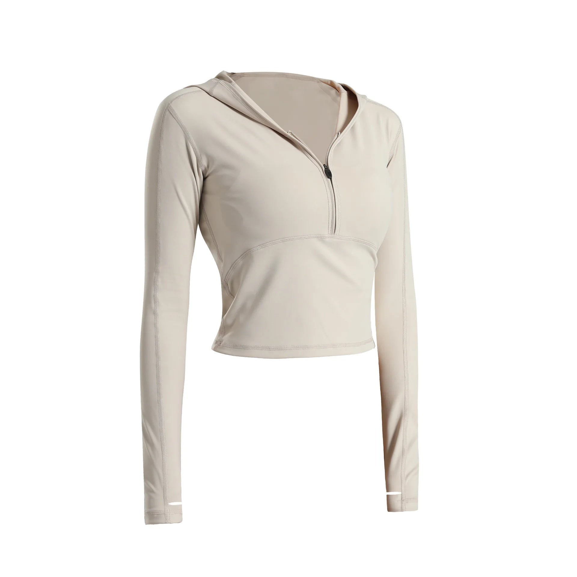New Hooded Gym Coat Running Sports Top Half Zipper Long Sleeve Stretch Tight Yoga Wear