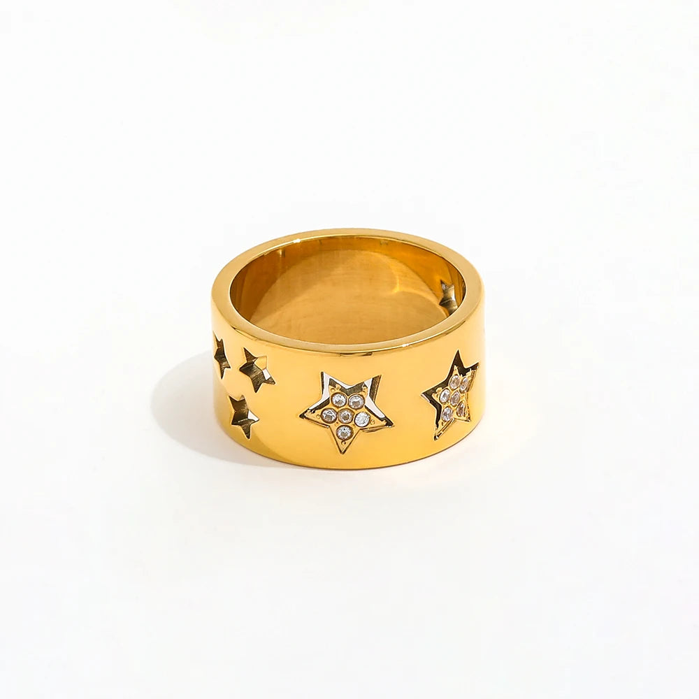 Joolim Jewelry Wholesale 18K Gold Plated Five-pointed Star Hollow Band Stainless Steel Rings for Women Rings