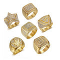 18k Yellow Gold Plated Stainless Steel Cubic Zirconia Ring Jewelry Women Men Iced Out Diamond Moissanite Hip Hop Rings for Men