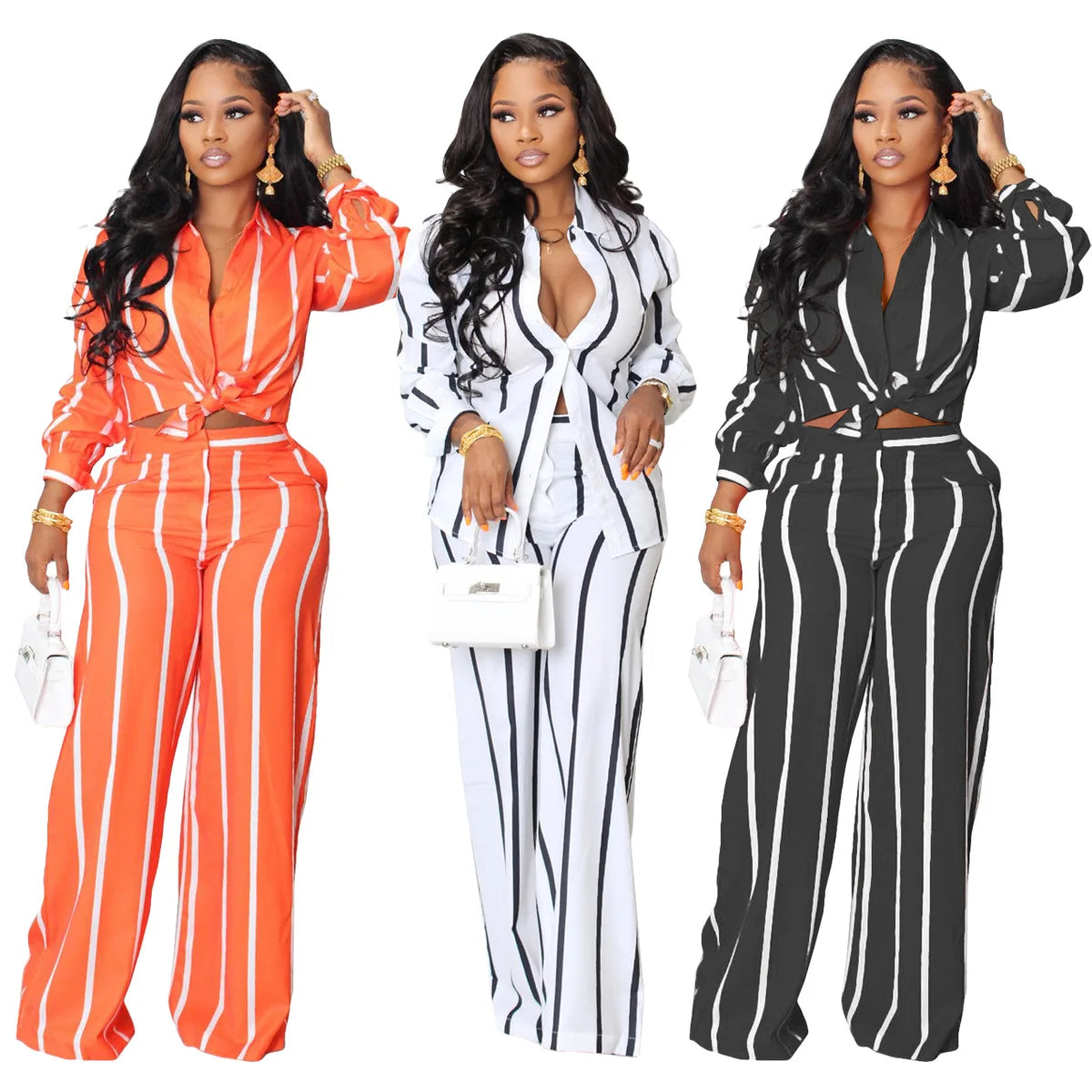 Fashion Boutique Fall Winter 2022 Clothes Stripe 2 Piece Shirt and Pants Sets Outfits