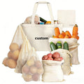 New Eco-Friendly Reusable Canvas Produce Saver Bags Organic Cotton Net Food Storage for Farmers Market Grocery Shopping Set