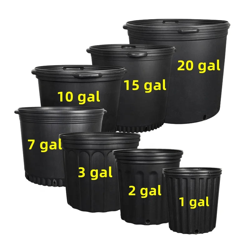 Sustainable Recycled Plastic Nursery Flower Pots 1-9 Gallon Eco-Friendly Lightweight Durable Drainage Hole Home Garden