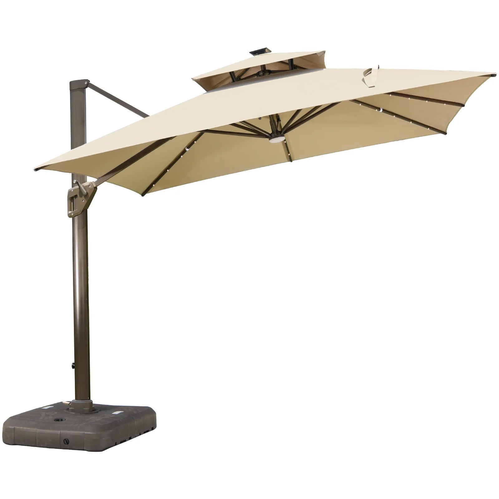 2024 Heavy Duty Beach Umbrella Outdoor Garden Sunshade Parasol Manual Lift Solar Patio Umbrella Led Lights Roma Umbrella