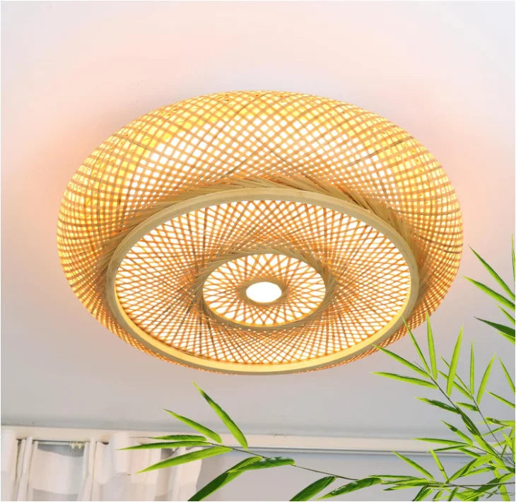 Woven Bamboo Chandelier Lamp Indoor Lighting Home Hotel Restaurant Kitchen Dining Decorative Rattan Pendant Light