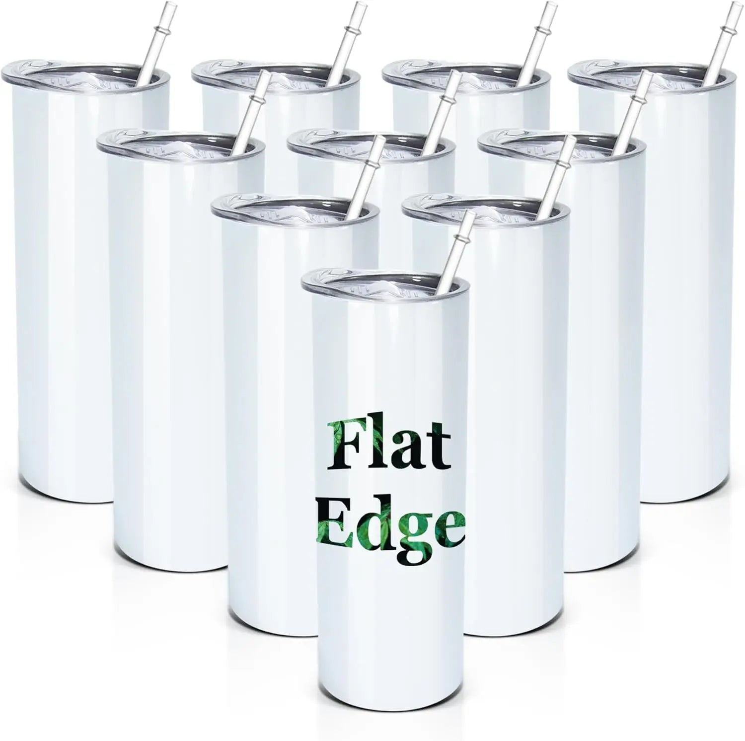 RTS USA Free Shipping 20oz Sublimation Blank Tumblers Bulk Flat Edge Skinny Straight Stainless Steel Blanks Cups Individual Box