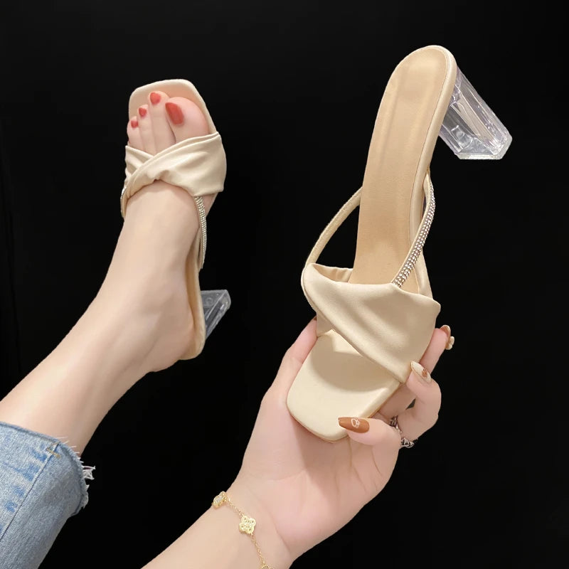 Solid Color Transparent Heel Sandals for Women slippers 6228