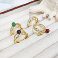 Special Design Natural Pearl Jewelry 18K Gold Plated Resizable Rings Yellow Jade Green Aventurine Tiger Eye Ring Crystal Gifts