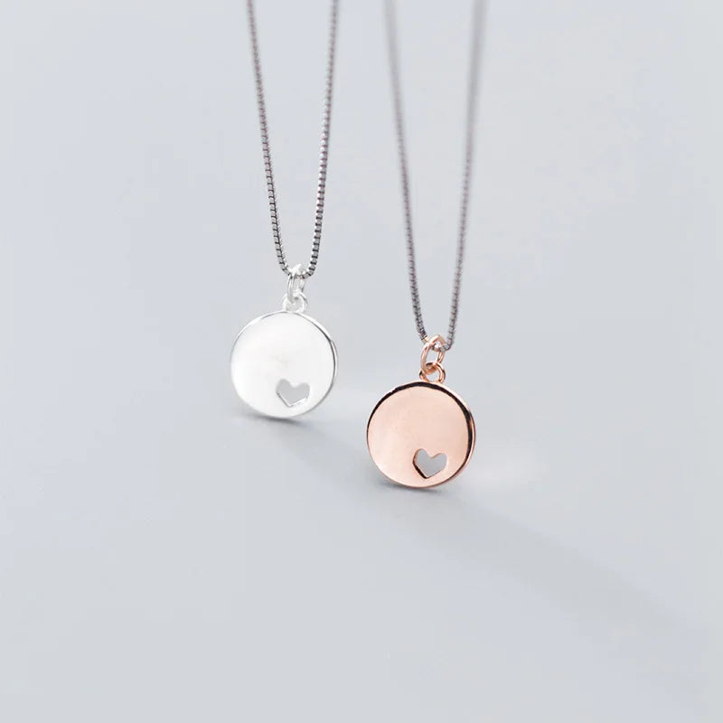10mm Disc Charm S925 Sterling Silver Hollow Heart Charms 10mm Coin Pendant for Necklace Charm