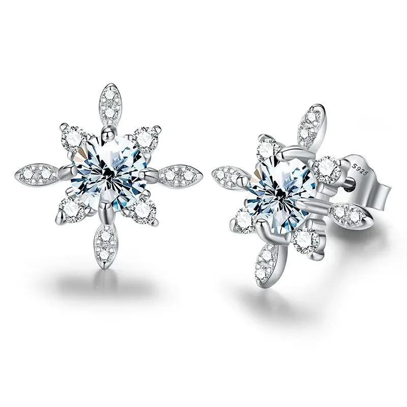 Gra Sparkling Moissanite Diamond 0.5CT Unusual Snowflake Stud Earring for Women 925 Sterling Silver Wedding Party Luxury Jewelry