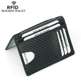 Carbon Fiber Pattern Slim Credit Holder RFID Blocking Smart Wallet Mens Card Holders