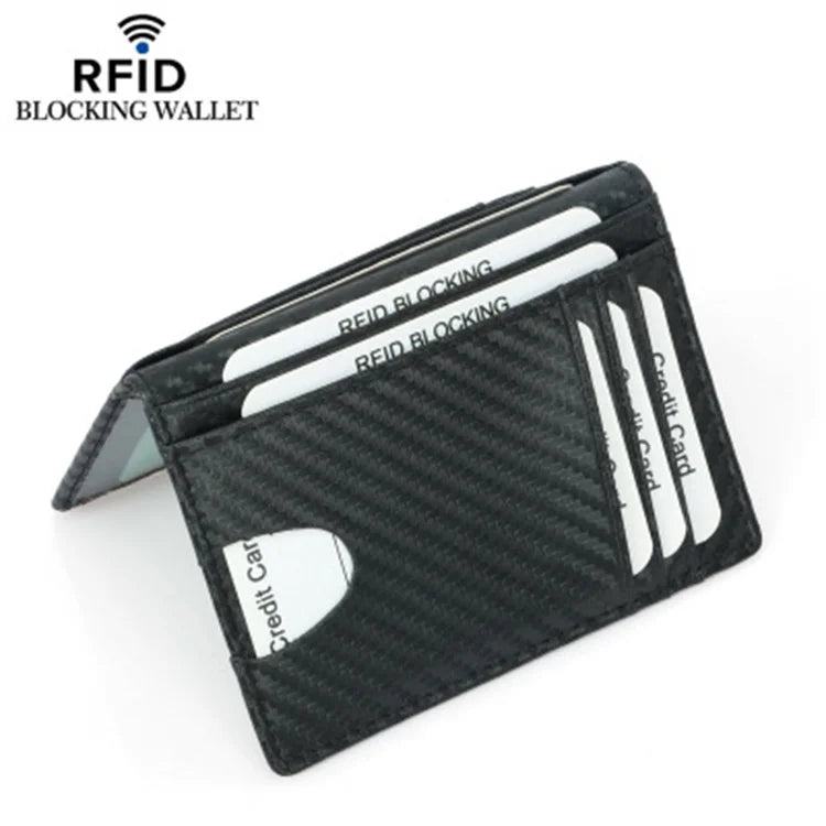 Carbon Fiber Pattern Slim Credit Holder RFID Blocking Smart Wallet Mens Card Holders