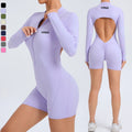 XW-ZY01 Workout Gym Women Activewear Short Playsuit Front Zipper Bodysuit One Piece Scrunch Butt Yoga Fitness Jumpsuits MegaBDM