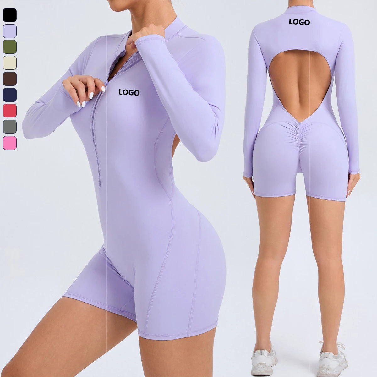 XW-ZY01 Workout Gym Women Activewear Short Playsuit Front Zipper Bodysuit One Piece Scrunch Butt Yoga Fitness Jumpsuits MegaBDM