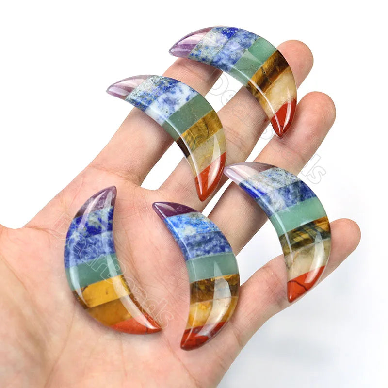 New Natural 7 Chakra Amethyst Crescent Moon Crystal Healing Stone Craft for Home GIft Decoration Souvenir