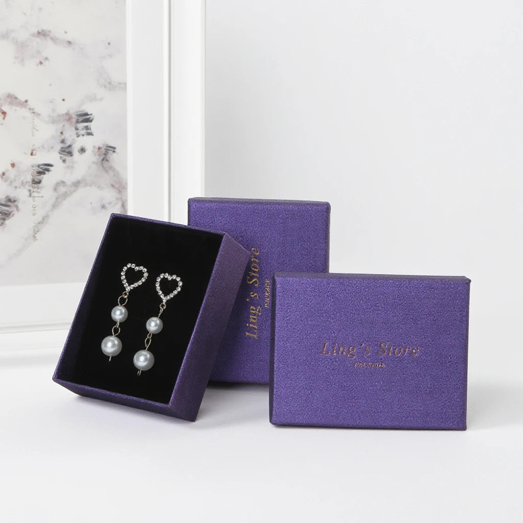 5x8x3cm Wholesale Luxury Purple Paperboard Jewelry Box Exquisite Storage for Necklace Pendant Ring Earrings Included Sponge