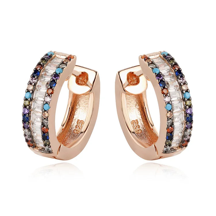Women's 925 Sterling Silver Huggie Hoop Earrings Multicolor Rose Dubai Gold Plated Trendy Design Zircon Main Stone Wedding Gift