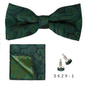 Luxury Custom Green Bowtie for Men Polyester Pocket Square Cufflinks Gift Set for Weddings Parties and Special Occasions
