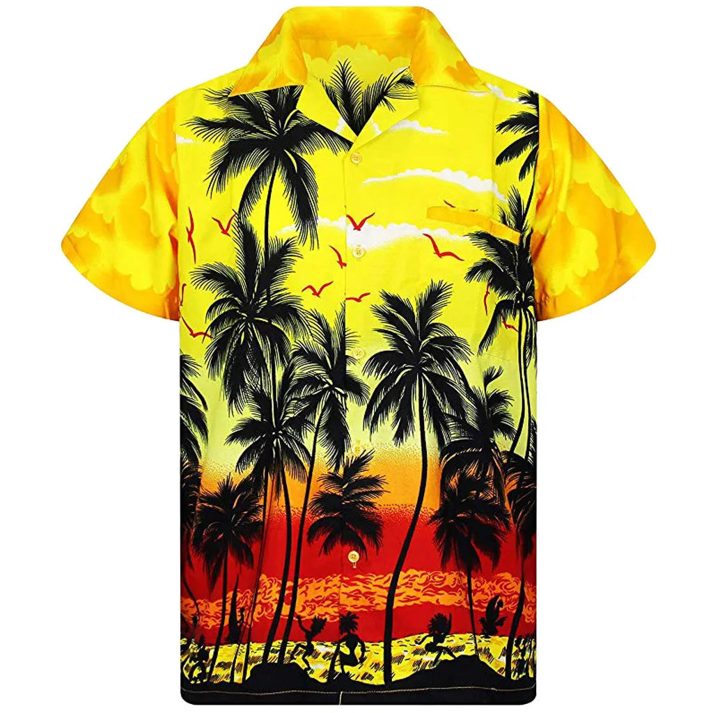 Custom Design Mens Sublimation Printed Button and Short Sleeve up Floral Print Hawaiian Shirt