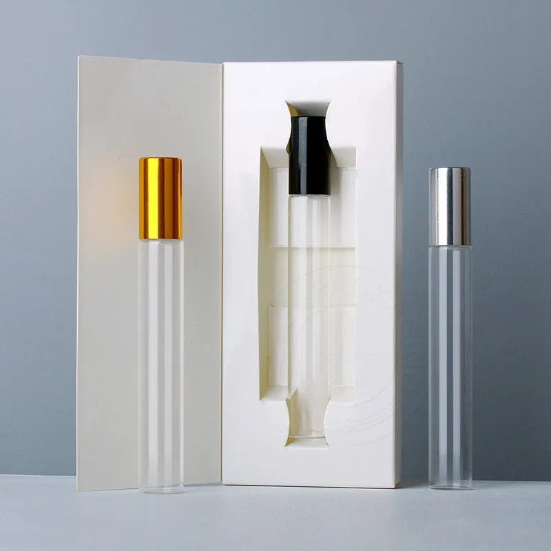 Factory 10 ml Transparent Roll on Glass Perfume Bottle 10ml Empty Glass Roller Ball Essential Oil Roll on Bottle with Box