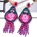 Kaimei Fashion Jewelry Bohemian Beaded Statement Drop Earrings Women Vintage Ethnic Handmade Tassel Bohemian Earrings Jewelry