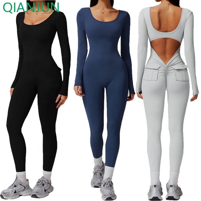 Custom Logo Women Sportswear Running One Piece Bodysuit Lifting Hip Gym Workout Bodysuit Fitness Clothing