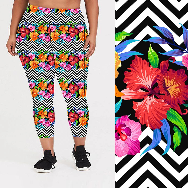 Wholesale Modern Design Plus Size Fitness Leggings Flower Pattern Sublimation Yoga Pants Workout Sports Women Leggings