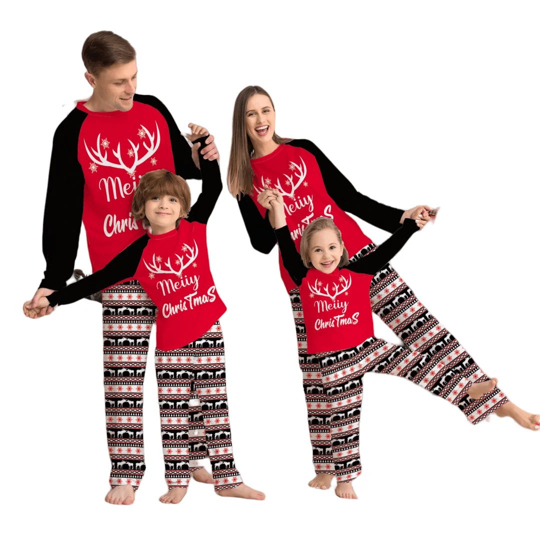 2025 New Christmas Matching Long Sleeve Set Cute Cartoon Elk Printed Pajamas Sets for Family