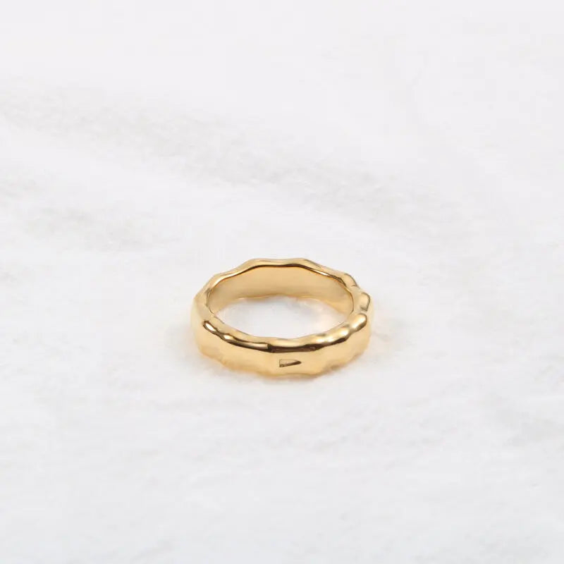 Joolim Jewelry Wholesale 18K Gold Plated Bamboo Stainless Steel Rings for Women Dainty Rings
