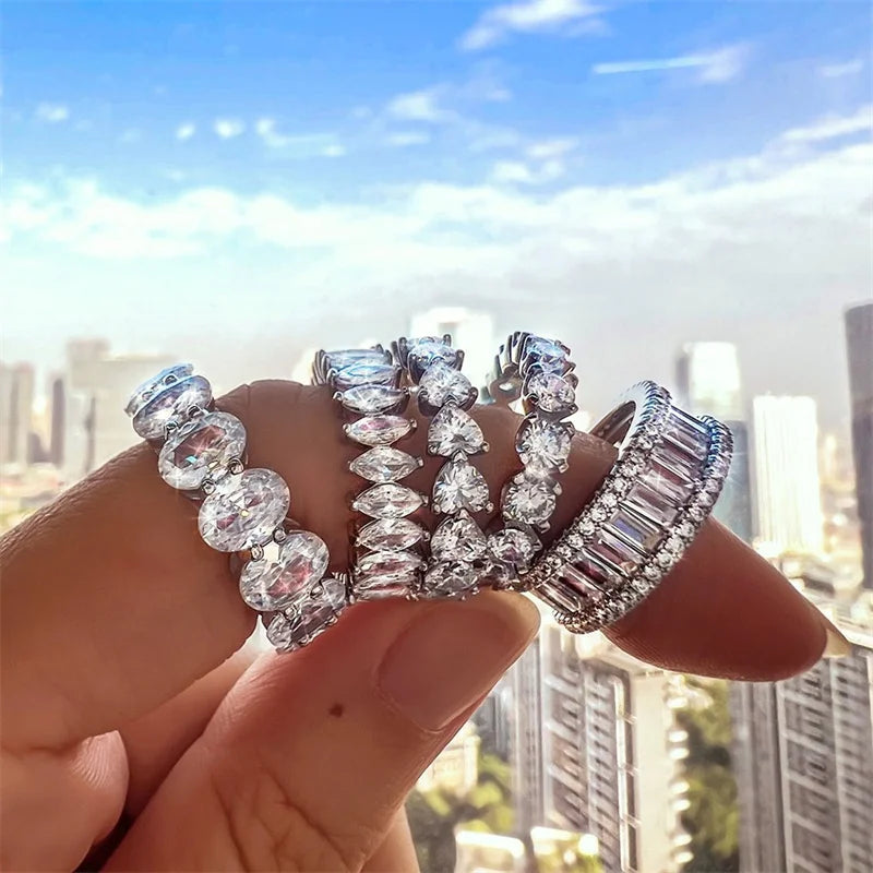 Luoyan Fine Jewelry Ladies Bride Engagement Tarnish Free Dainty 925 Sterling Silver Gemstone Wedding Rings