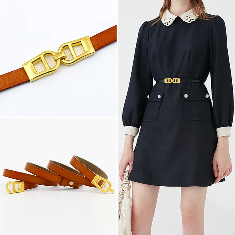 New Fancy Lady Lock Buckle Waistband Vintage Leisure Dress Jeans Women Genuine Leather Clasp Belt