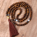 108 Beads Healing Mala Prayer Necklace Tiger Eye Tassel Pendant Necklace Natural Stone Meditation Spiritual Protection Necklace