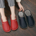 Fashion Waterproof Winter Warm PU slippers Anti-slip Home Winter Leather slippers