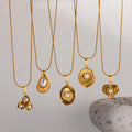 Luxury Quality Jewelry 18K Gold Plated Geometric Flower Heart Pearl Pendant Stainless Steel Necklace Set