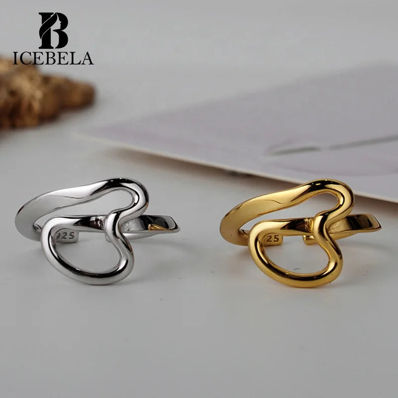 ICEBELA Jewelry Simple Niche Design Irregular Ring Female S925 Sterling Silver Korean Multi-layer Hollow Open Index Finger Ring