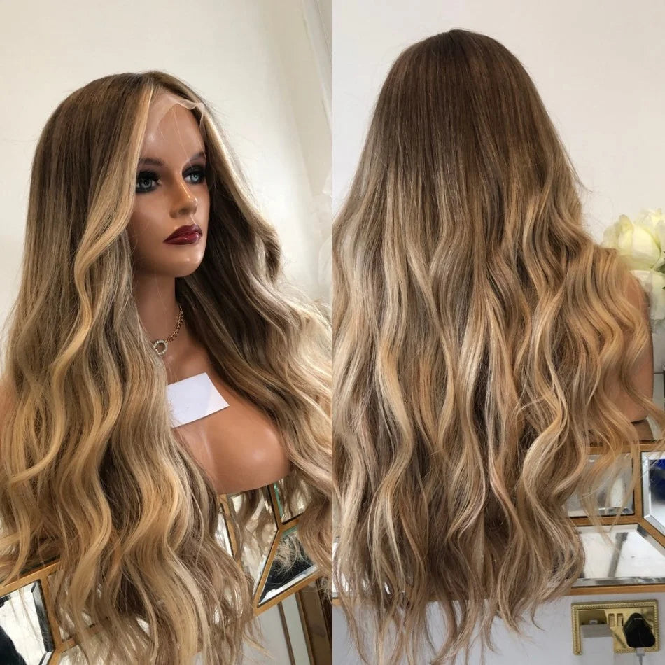 Highlight Blonde Human Hair Wigs Natural Wave Wigs Pre Plucked Brazilian Virgin Hair Lace Front Wigs for Woman