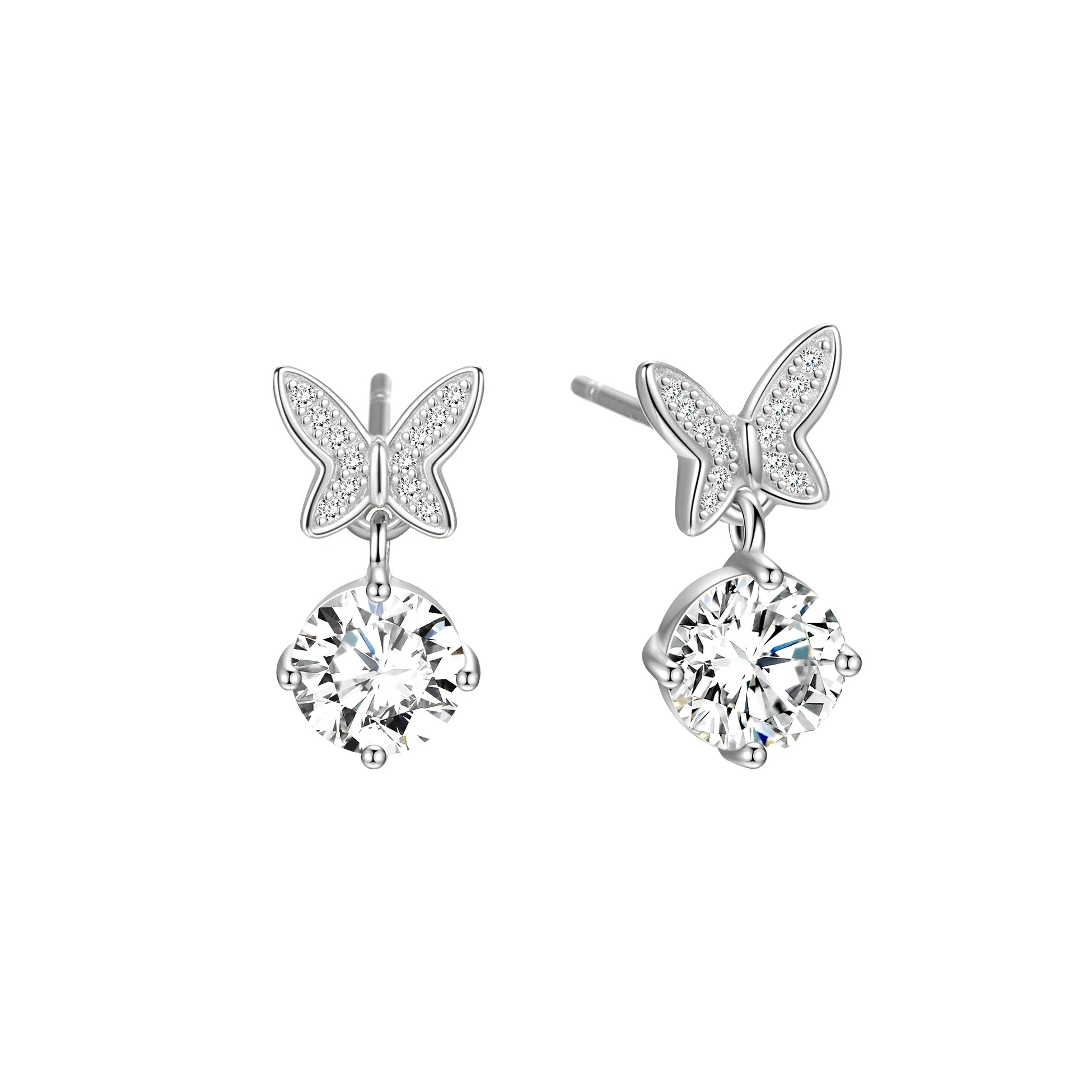 Fashion Butterfly Earrings 925 Sterling Silver Cubic Zirconia Pendant Stud Dangle Earrings Set for Women Fine Jewelry Wholesale