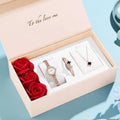 Wholesale Valentine Gift Women Waterproof 30m Zircon Bracelets Jewelry Set Stainless Steel Quartz Watches with Box