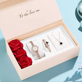 Wholesale Valentine Gift Women Waterproof 30m Zircon Bracelets Jewelry Set Stainless Steel Quartz Watches with Box