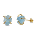 Wholesale Fashion Dainty Natural Small 925 Sterling Silver Gold Plated Raw Blue Aquamarine Gemstone Stud Earring Jewelry Women