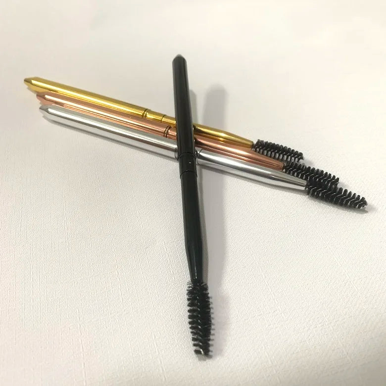 Vegan Synthetic Silicone Retractable Eye Brow Eyebrow Lash Applicator Mascara Wand Spoolie Eyelash Cleaning Brush with Cap Cover