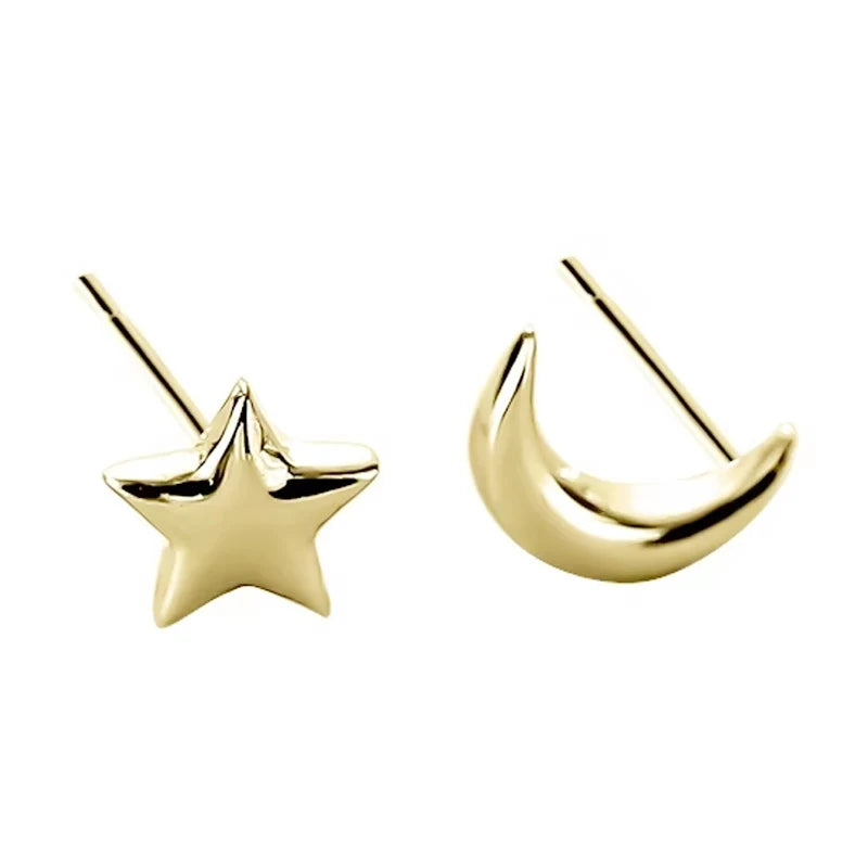 Hot Selling Mini Earrings 925 Sterling Silver 18K Gold Moon Star Stud Earrings Girls