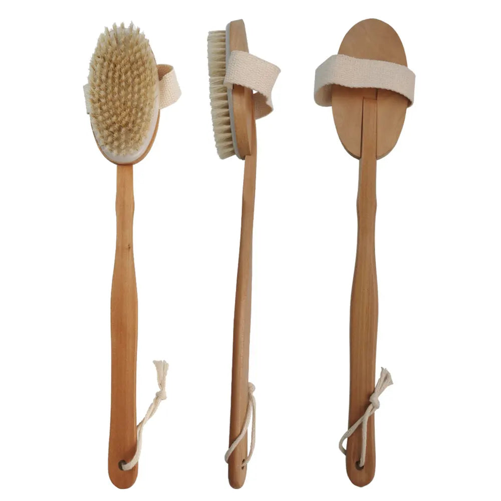 Wholesale Bath Brush with Long Wooden Handle Natural Bristle & Replaceable Brush Head Body Exfoliating Bath Scrubber