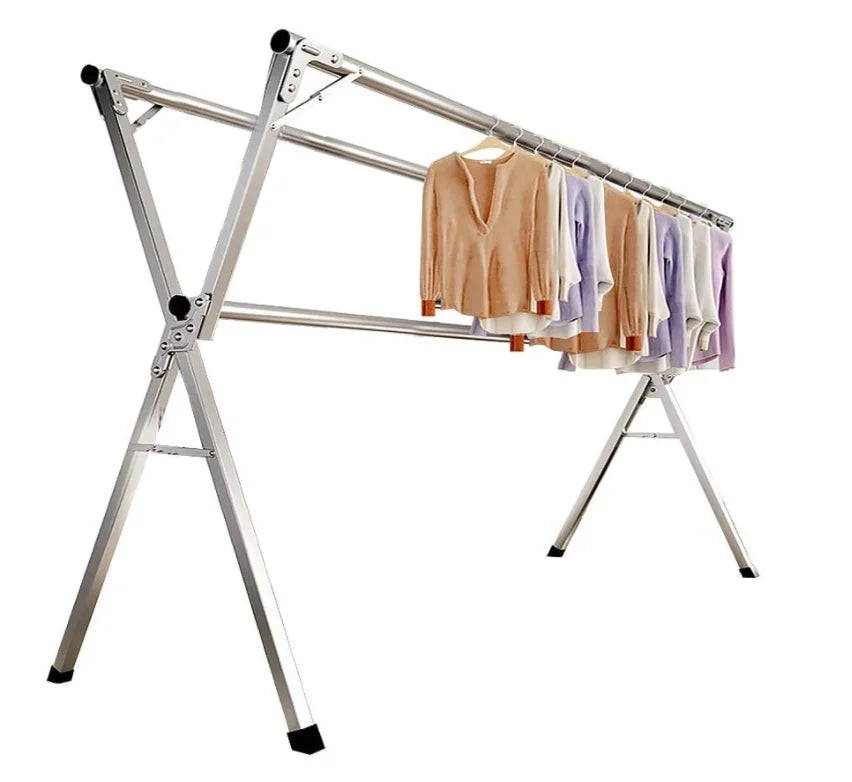 Stainless Steel Foldable Clothes Drying Laundry Rack Home Use Stable Metal Pipe Organizer for Bathroom or Living Room