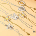 White Shell Heart Sweater Chain Women Necklace Stainless Steel Butterfly Metal Jewelry Gold Silver Fashion Necklace 2025