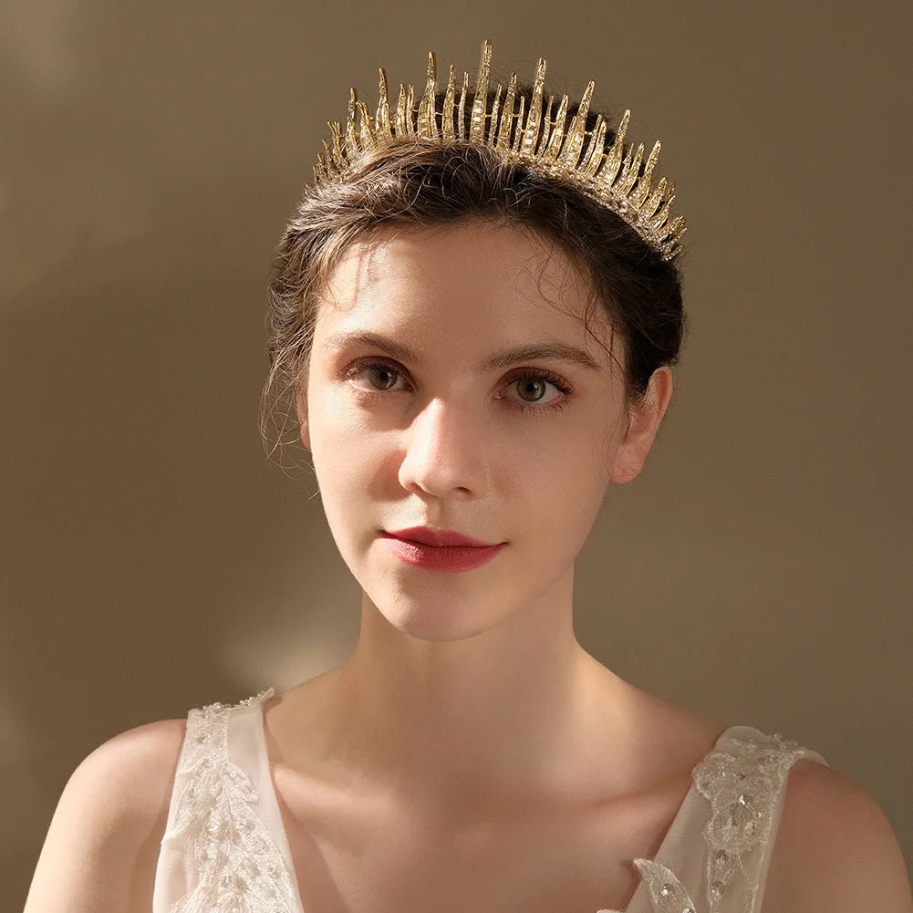 Lady Liberty Tiara Cosplay Party Crown Silver and Gold with Red Rhinestone Ball Performance Birthday Headdress Tiara