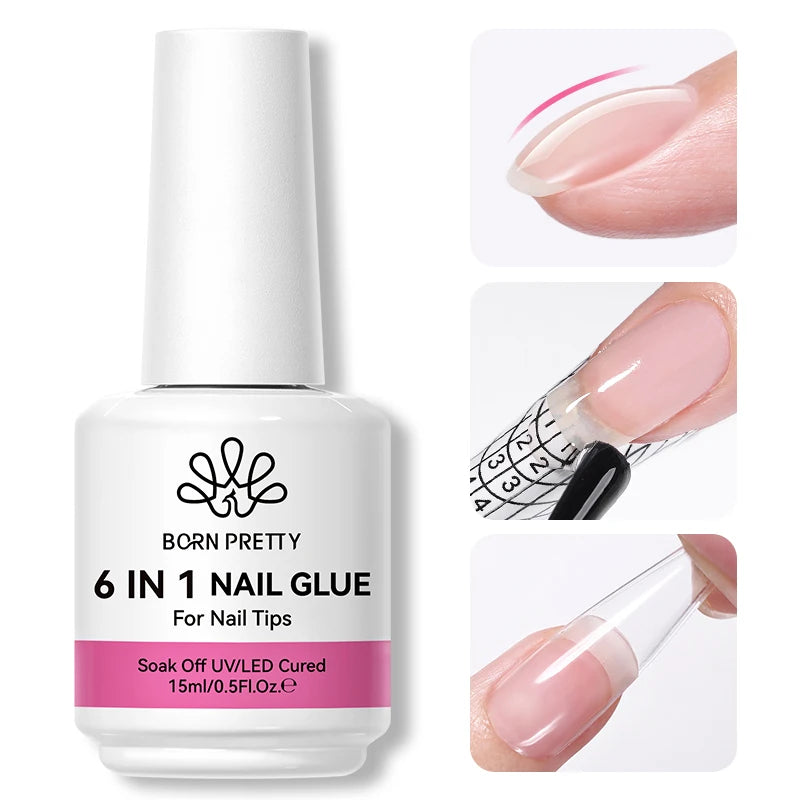 BORN PRETTY Non Toxic 6 in 1 Gel Nails Strong Adhesion Nail Tips Glue Long Lasting Base Coat Extension Gel Nail Art Varnish