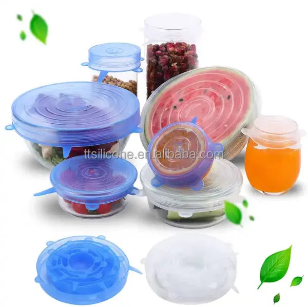 Reusable Food Grade Bpa Free 6 Pack Silicone Stretch Lids Cover Seal Lid Silicone Stretch Lids