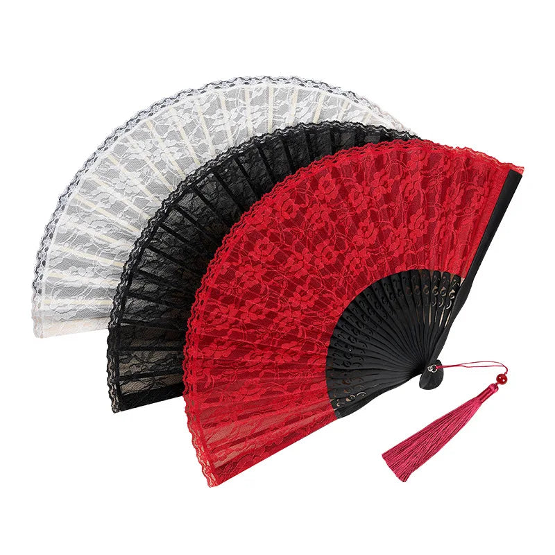 Luxury Lace Folding Hand Fans Chinese Vintage Bamboo Frames Handheld Fans Wedding Dancing Cosplay Party Gift