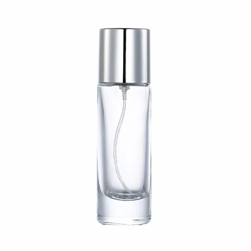 30ml Round Perfume Bottle Transparent Glass Short Perfume Custom Fragrance Bottles Thick Bottom Spray Pump Silver Cap Bottles
