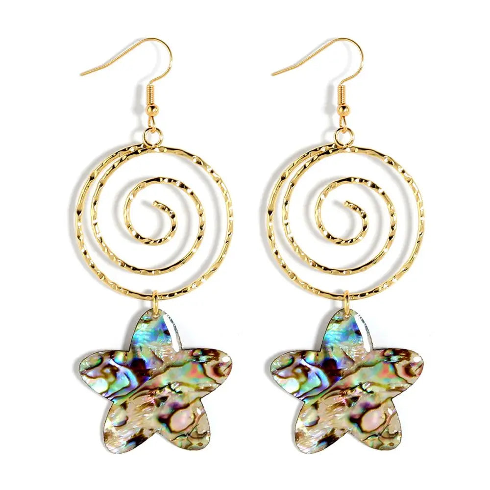 Fashion Earrings Assorted 2026 Gold Plated Hawaiian Alloy Shell Pentagram Pendant Drop Earrings Women